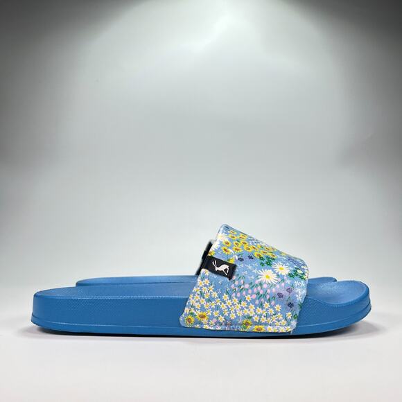 Joules Poolside Slide Blue Ditsy Floral Slip On Summer Sandals Women's Size 10 - Picture 1 of 8